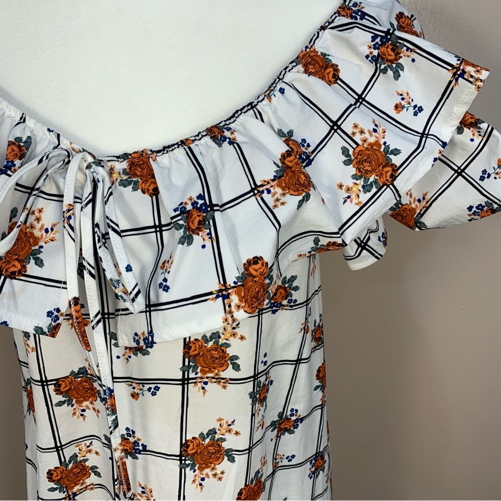 ZARA Ruffle Collar Floral Check Midi Dress - Picture 14 of 14